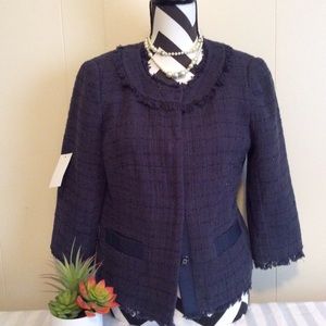 Trina Turk Navy Tweed Cropped Coat